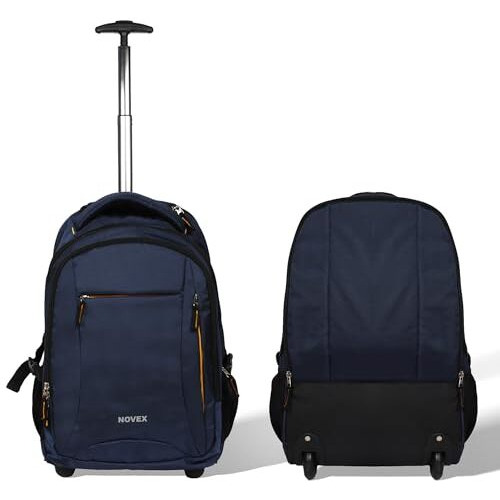 Novex Pacific 35 Litre Water Resistant Laptop Trolley Bags For Travel With 3 Compartments 15.6" Roller Case For Office Travel Dark Blue Bag For Men & Women | 2 Wheels Trolley Backpack Laptop