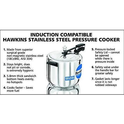 Hawkins Stainless Steel 10L Inner Lid Pressure Cooker Induction Compatible, 10 Liter