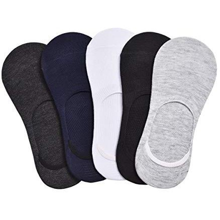 Tex Home Unisex Mercerised Anti-Slip Cotton Loafer Socks (Grey White Blue Black, Free Size) - Pack Of 5