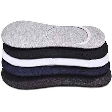 Tex Home Unisex Mercerised Anti-Slip Cotton Loafer Socks (Grey White Blue Black, Free Size) - Pack Of 5