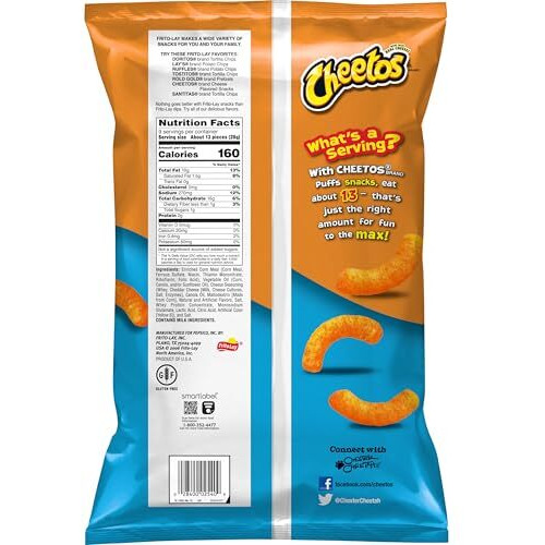 Frito-Lay Cheetos Puffs Cheese Flavored Snack, 9 Oz 255.1 G