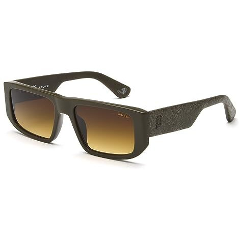 Police Sunglasses| 100% Uv Protected | Gradient | Full Rim | Rectangular | Men | Large | Shiny Dark Olive Polycarbonate Frame | Brown Gradient Cr39 Lens