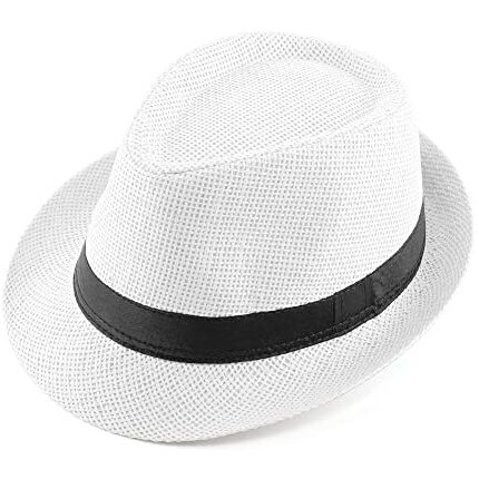 Faleto Unisex Summer Panama Straw Fedora Hat Short Brim Beach Sun Cap Classic (01 White)