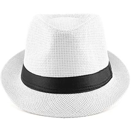 Faleto Unisex Summer Panama Straw Fedora Hat Short Brim Beach Sun Cap Classic (01 White)