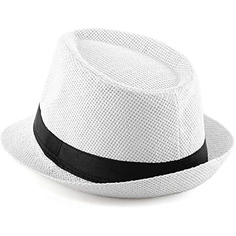 Faleto Unisex Summer Panama Straw Fedora Hat Short Brim Beach Sun Cap Classic (01 White)