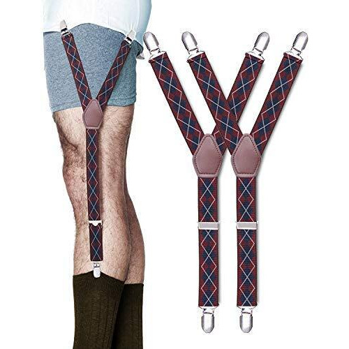 Gustave 1 Pair Premium Y Shape Shirt Stays Dress Shirt Garters With Non-Slip Locking Clamps And Adjustable Straps, Argyle