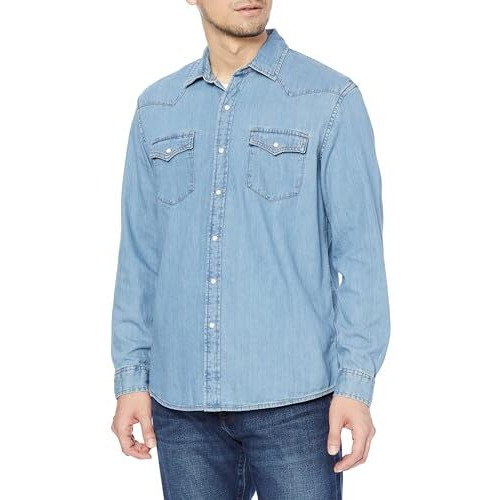 Amazon Essentials Cotton Men's Regular-Fit Long-Sleeve Denim Shirt, Light Blue, X-Large