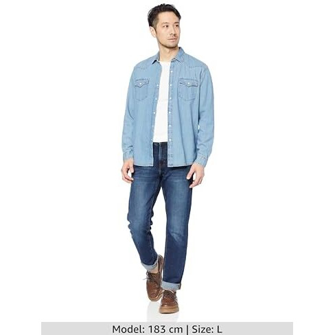 Amazon Essentials Cotton Men's Regular-Fit Long-Sleeve Denim Shirt, Light Blue, X-Large