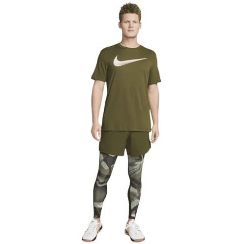 Nike Men As M Np Df Regular Fit Tights Camo-Oil Green/Velvet Brown/Coconut Milk-Dq8364-386-M, Medium, Multicolor, Mid Rise