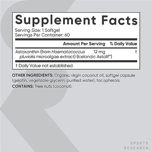 Sports Research Triple Strength Astaxanthin Dietary Supplement, 60 Softgels