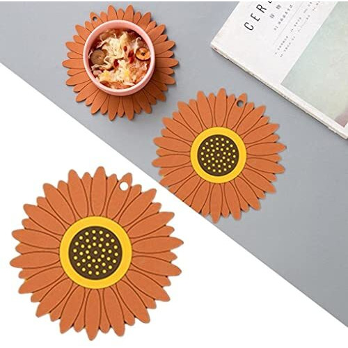 Besillia Silicone Mat For Hot & Cold Pot - Cute Sunflower Shaped Table Mat - Waterproof & Heat Resistant Up Too 300 F - Protects Your Table & Furniture From Damage (Big, Pack Of 6, Multi)