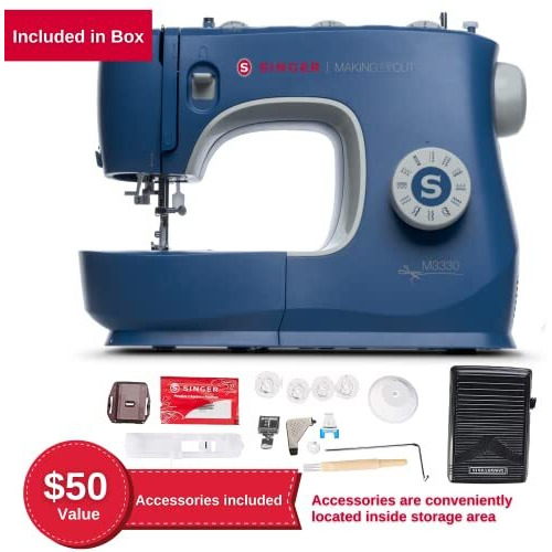 Singer M3330 Making The Cut Sewing Machine With 97 Stitch Application (Metallic Blue), 70Wt Powerful Motor & Feed Dog With106 Teeth In 6 Rows  Get Free Online Interactive Master Class.