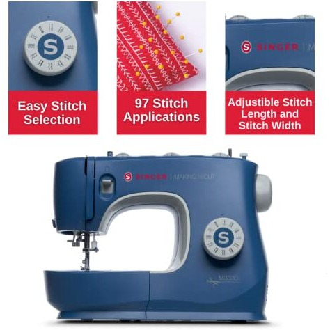 Singer M3330 Making The Cut Sewing Machine With 97 Stitch Application (Metallic Blue), 70Wt Powerful Motor & Feed Dog With106 Teeth In 6 Rows  Get Free Online Interactive Master Class.