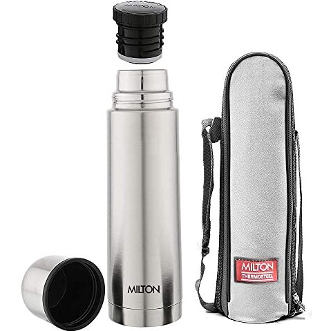 Milton Plain Lid 500 Thermosteel Water Bottle 500 Ml, 24 Hr Hot And Cold I Leak Proof Lid With Jacket, Isi Certified I Vacuum Insulated I For Office, Gym, School I Silver