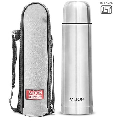 Milton Plain Lid 500 Thermosteel Water Bottle 500 Ml, 24 Hr Hot And Cold I Leak Proof Lid With Jacket, Isi Certified I Vacuum Insulated I For Office, Gym, School I Silver
