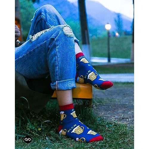 Dynamocks Men's And Women's Combed Cotton Ankle Length Socks (Pack Of 4) (Multicolour, Free Size) (Ca - Beer + Pizza + Happy Leaf + Popcorn)