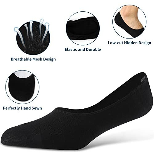 Adfolf Cotton 6 Pack Mens No Show Socks Casual Low Cut Thin Loafers Non Slip Boat Liners, Black, 9-13