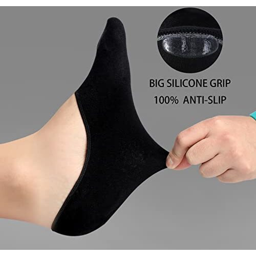Adfolf Cotton 6 Pack Mens No Show Socks Casual Low Cut Thin Loafers Non Slip Boat Liners, Black, 9-13