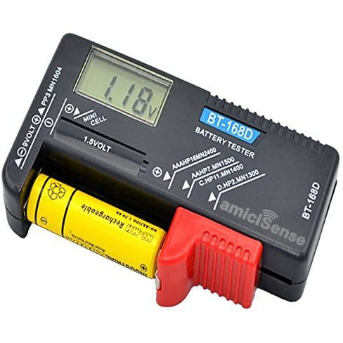 Amicisense Digital Battery Tester Bt-168D Voltage Indicator For 1.2V-4.8V Aa Aaa C D 9V 3V 18650 16340 14500 Lithium Battery, Battery_Powered, Black
