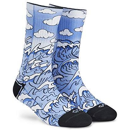 Dynamocks Men & Women Crew Length Socks (Waves) (Pack Of 1 Pair Multicolour Anti-Odour Breathable Durable)(Large-Fits Shoe Size India/Uk 8-10)