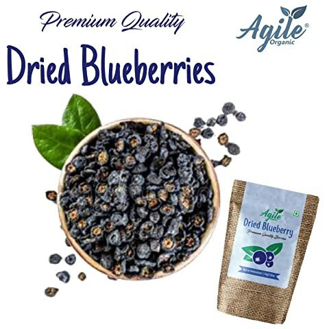 Agile Organic Dried Blueberry 500G- (Gluten Free, Vegan & Non Gmo) Whole Blueberries Dry Fruits | Healthy Snack