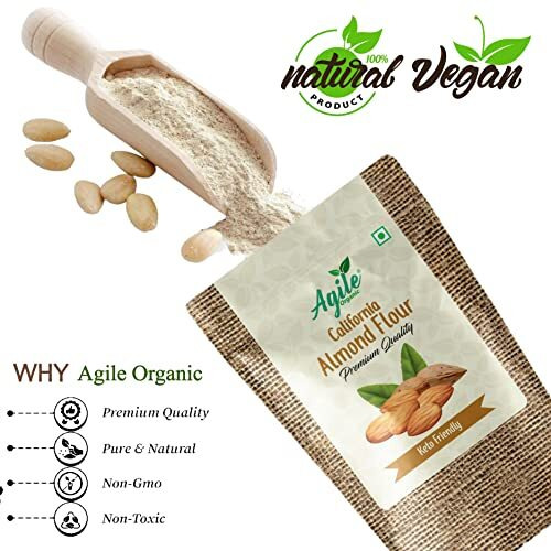Agile Organic Fine Almond Flour, 500G | Naturally Protein-Rich | Blanched Almond Powder