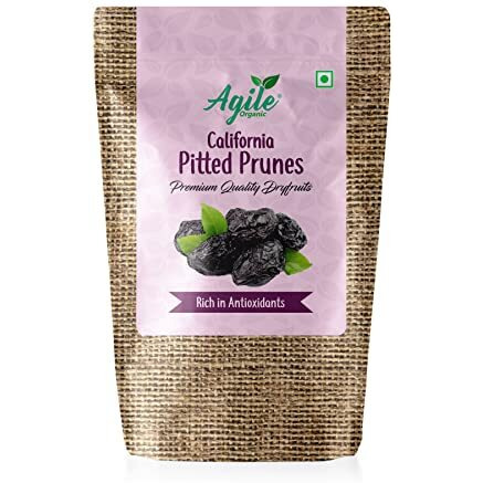 Agile Organic California Pitted Prunes - 500G / 17.36Oz | Imported Premium Dry Fruit | Unsweetened | High In Fiber & Antioxidants | Prunes 500Gm