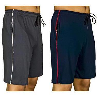 0-Degree Men's Regular Fit Shorts With Zip Pocket 32-34 Inch Waist Combo Pack Of 2 Grey Navy Blue