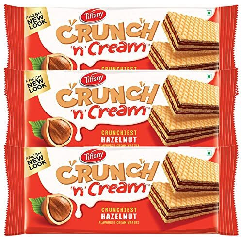 Tiffany Wafers Crunch N Cream Crunchiest Sandwich Hazelnut Flavored Cream Wafers (Pack Of 3, 135 G),Great For Snacking And Sharing
