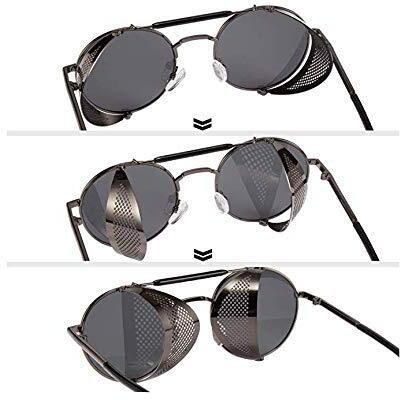Elegante Branded Side Shield Steampunk Full Black Unisex Round Sunglass - Non-Polarized, Sunglasses