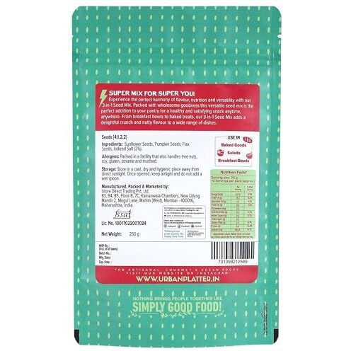 Urban Platter 3-In-1 Super Seed Mix, 250G (Roasted And Salted | Sunflower | Pumpkin | Flax Seed)
