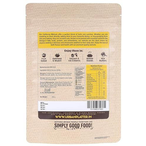 Urban Platter California Walnut Kernels, 250G (Shelled Halves | Rich In Omega-3 & Antioxidants | Heart-Healthy Snack)