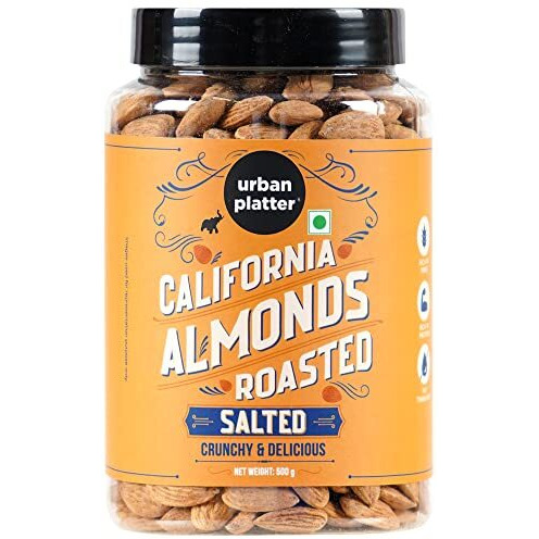 Urban Platter Roasted & Lightly Salted California Almonds, 500G [Seasoned With Pink Salt | Healthy Snacking | Crunchy | Oven Roasted]