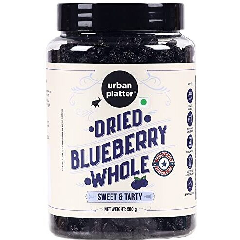 Urban Platter Dried Blueberries, 500G (Sweet & Mildly Tart | Garnish Or Add To Fruit Salads, Oatmeals, Mueslis, Trail Mixes, Ice Creams, Baked Goods | Product Of Usa), 0.52 Kg
