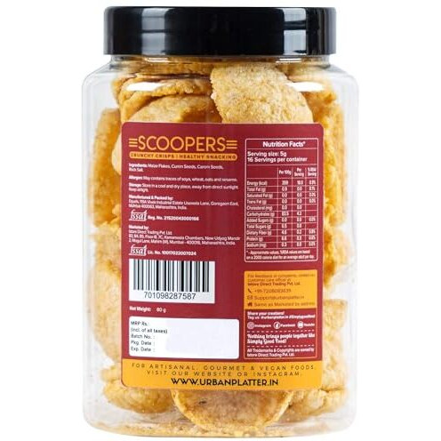 Urban Platter Scoopers Original Indian, 80G (Crunchy Crisps Made With Popped Corn For Gluten-Free Snacking)