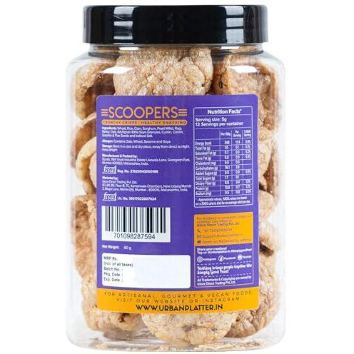 Urban Platter Scoopers Multigrain Munchie, 60G (Crunchy Crisps Made With Popped Multi-Grains And Seeds For Healthy Snacking)