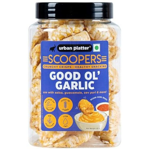 Urban Platter Scoopers Good Ol' Garlic, 80G (Crisps Made With Popped Rice & Corn)