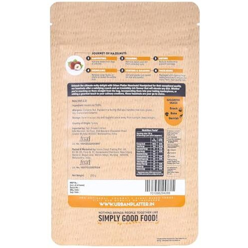 Urban Platter Exotic Hazelnut Kernels, 200G (Rich In Protein & Fiber, Crunchy & Delicious, Add To Fruit Salads, Chocolates, Pralines, Trail Mixes, Ice Creams, Baked Goods)