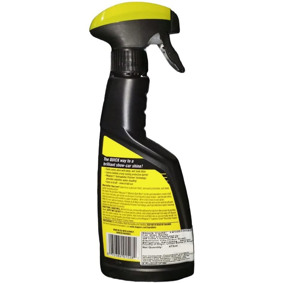 Meguiar's Ultimate Quick Wax Hydrophobic Polymer Technology Spray And Wipe For Long Lasting Protection