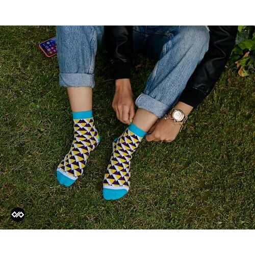 Dynamocks Men's And Women's Combed Cotton Ankle Length Socks (Pack Of 6) (Multicolour, Free Size) (Ca-Pizazz+Sprinkle+Prism+Cube+Origa+Bolt)
