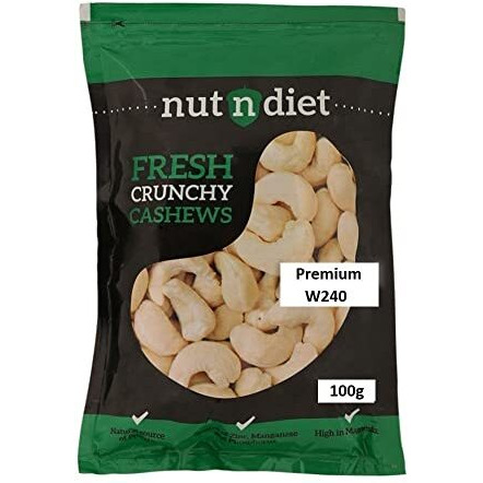 Nutndiet Fresh Crunchy Whole Cashews 100G Premium W240 Grade (Kaju 100Gm W240) Cashews