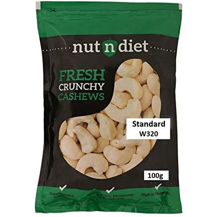 Nutndiet Fresh Crunchy Whole Cashews 100G Standard W320 Grade (Kaju 100 Gm W320) Cashews