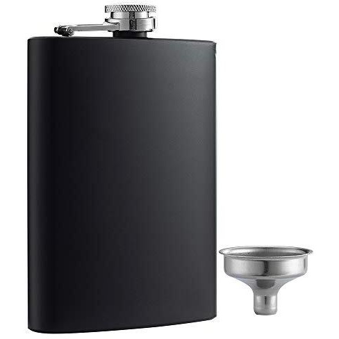 Ywq 8 Oz Matte Black Pocket Liquor Whiskey Hip Flask With Funnel, Stainless Steel And Leak Proof