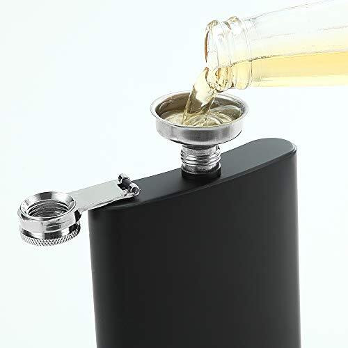 Ywq 8 Oz Matte Black Pocket Liquor Whiskey Hip Flask With Funnel, Stainless Steel And Leak Proof