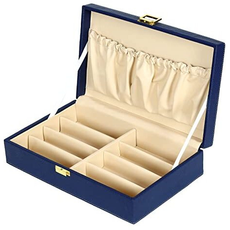 Fico Hard Craft Sunglasses Specs Spectacle Eyewear Goggles Organizer Box Case 8 Slots Pu Leather Sunglass Shades Holder Cover Pouch Organiser Box For Men And Women (Blue)