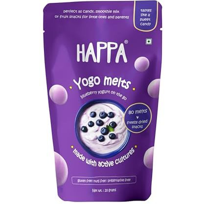Happa Strawberry + Blueberry Yogo Melts | Real Fruit And Real Yogurt Snacks | Probiotics - Immunity Booster | Protien And Calcium |Safe For Ages 8 Months Onwards | Easy To Carry | 80 Units