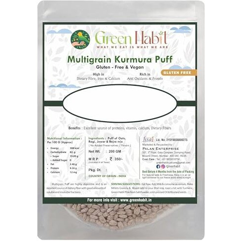 Greenhabit Multi-Grain Kurmura Murmura(Oats,Jowar,Ragi & Bajra) Aka Multi Grain Puff For Healthy Breakfast Snack Food (200Gm Pack Of 1)