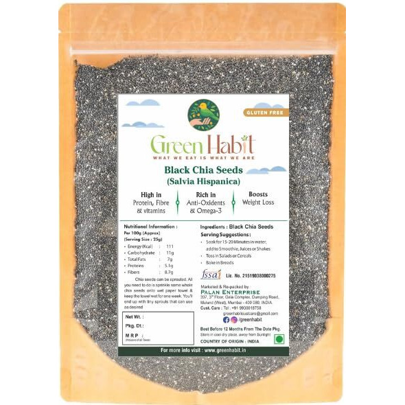Greenhabit Chia Seeds For Weight Loss 500 Gm Pack Black Chia Seeds