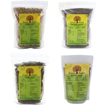 Green Habit Raw Flax Seeds, Chia Seeds, Pumpkin Seeds, Sunflower Seeds Combo Of 4, (100 Gram X 4)