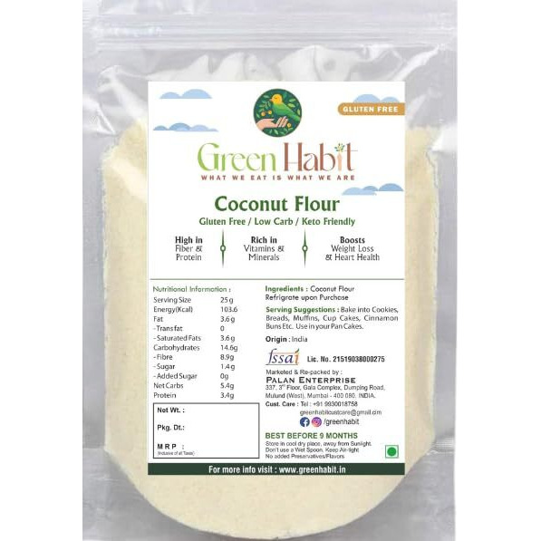 Green Habit Coconut Flour [Gluten-Free, Fiber-Rich, Paleo Friendly, Keto-Freindly] (250 Gram Pack)